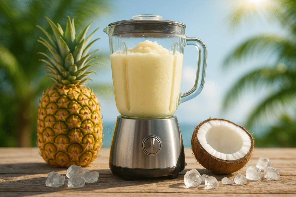 Best Pina Colada Recipe: Classic, Virgin & Frozen Versions You’ll Love Pina Colada Recipe Frozen pina colada in blender with fruit and ice